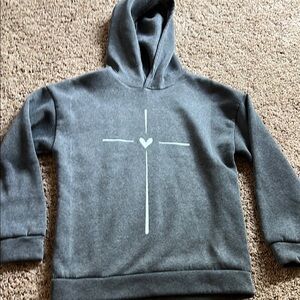 Women's Gray light fleece Hoodie with Cross Design Small